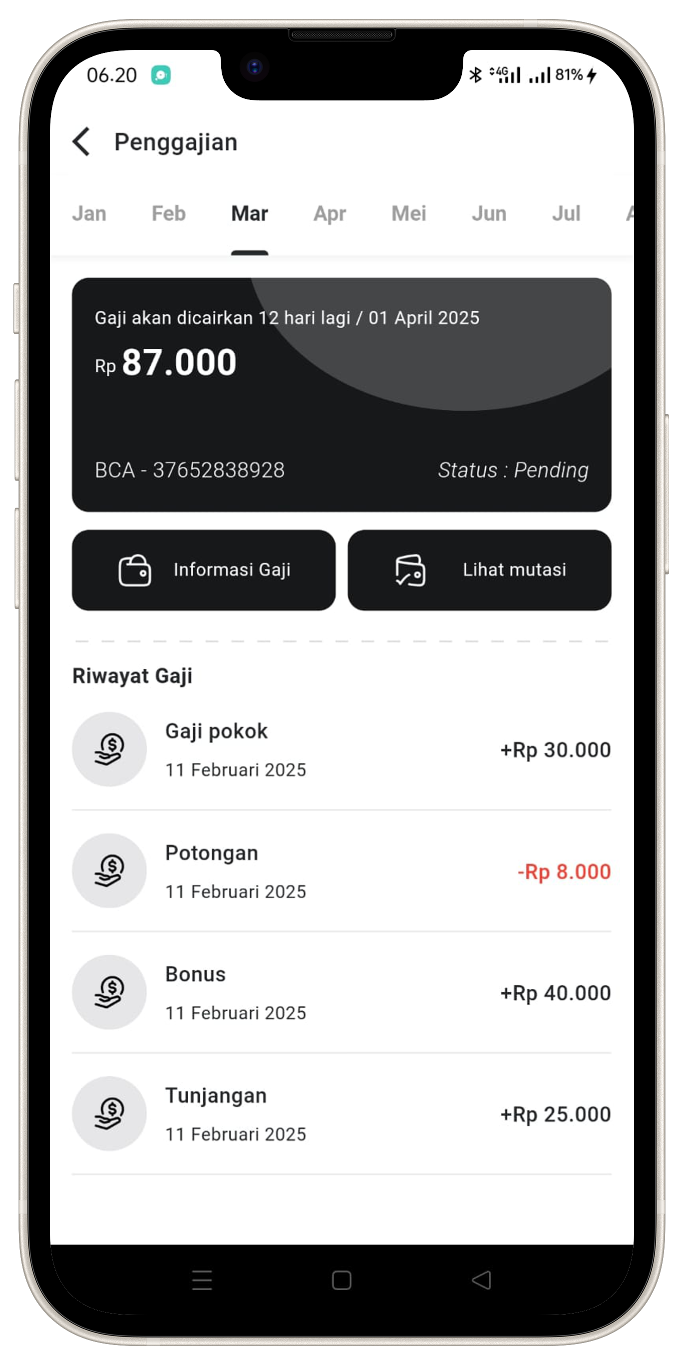 Screenshot tampilan MyQuh pada telepon