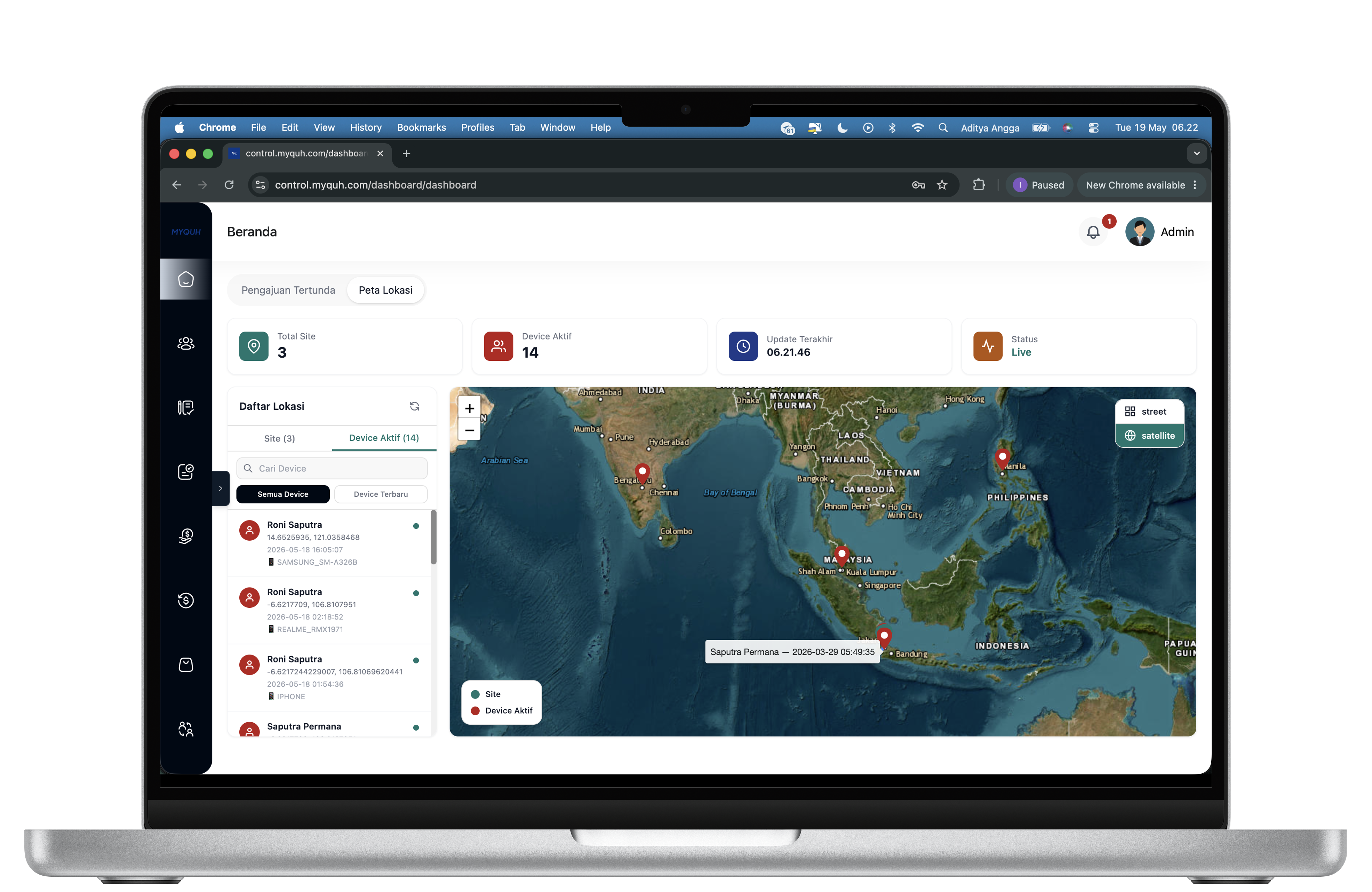 Dashboard pantau karyawan MyQuh